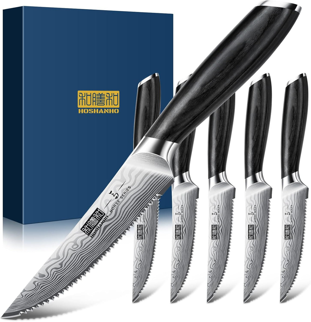Steak Knives Set of 6, 4.5 Inch Japanese Serrated Steak Knife Set | Ultra Sharp High Carbon Powder Steel Steak Knife, Effortless Cutting Dinner Knives with Pakkawood Handle, Cooking Gifts