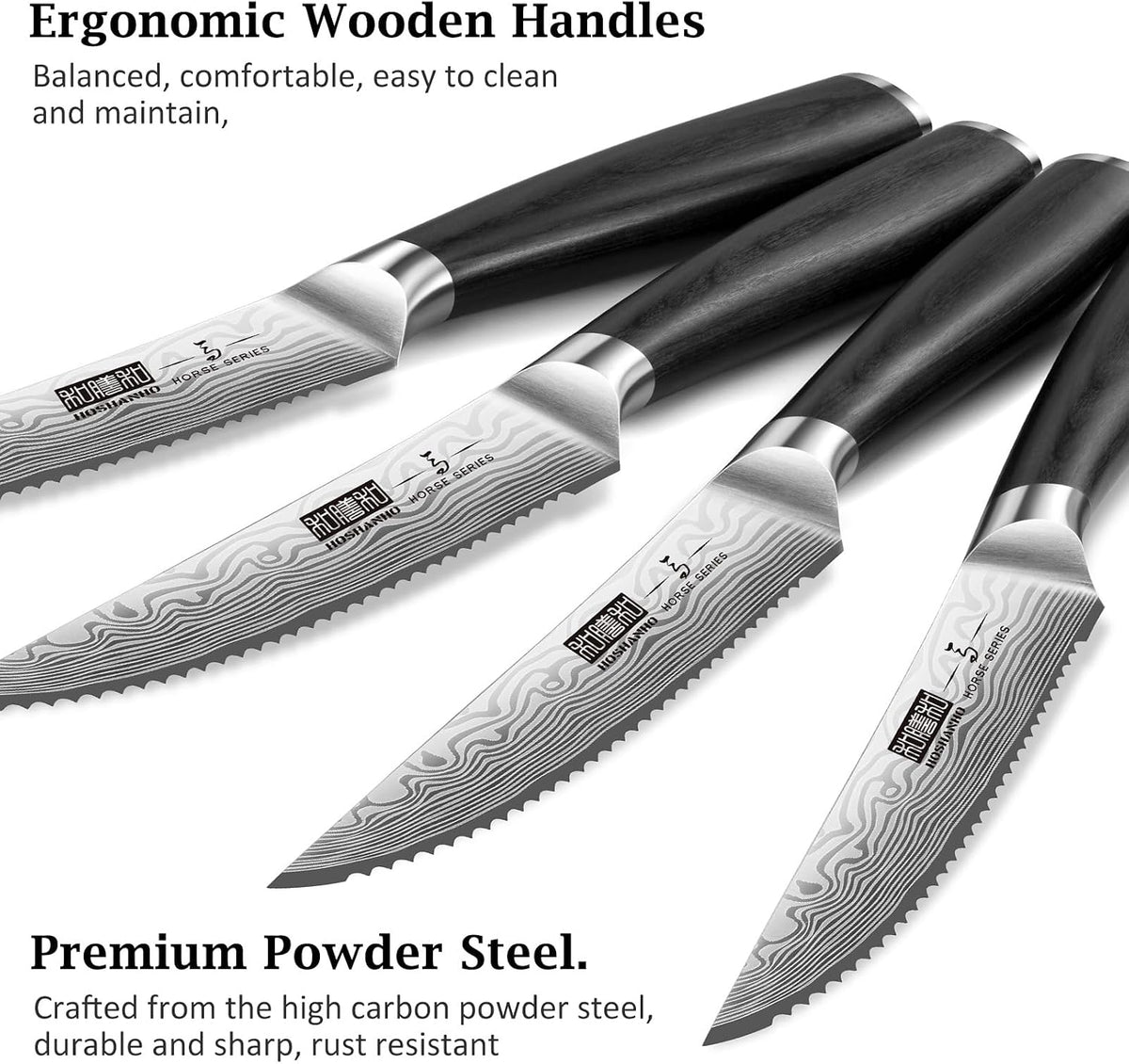 Steak Knives Set of 6, 4.5 Inch Japanese Serrated Steak Knife Set | Ultra Sharp High Carbon Powder Steel Steak Knife, Effortless Cutting Dinner Knives with Pakkawood Handle, Cooking Gifts