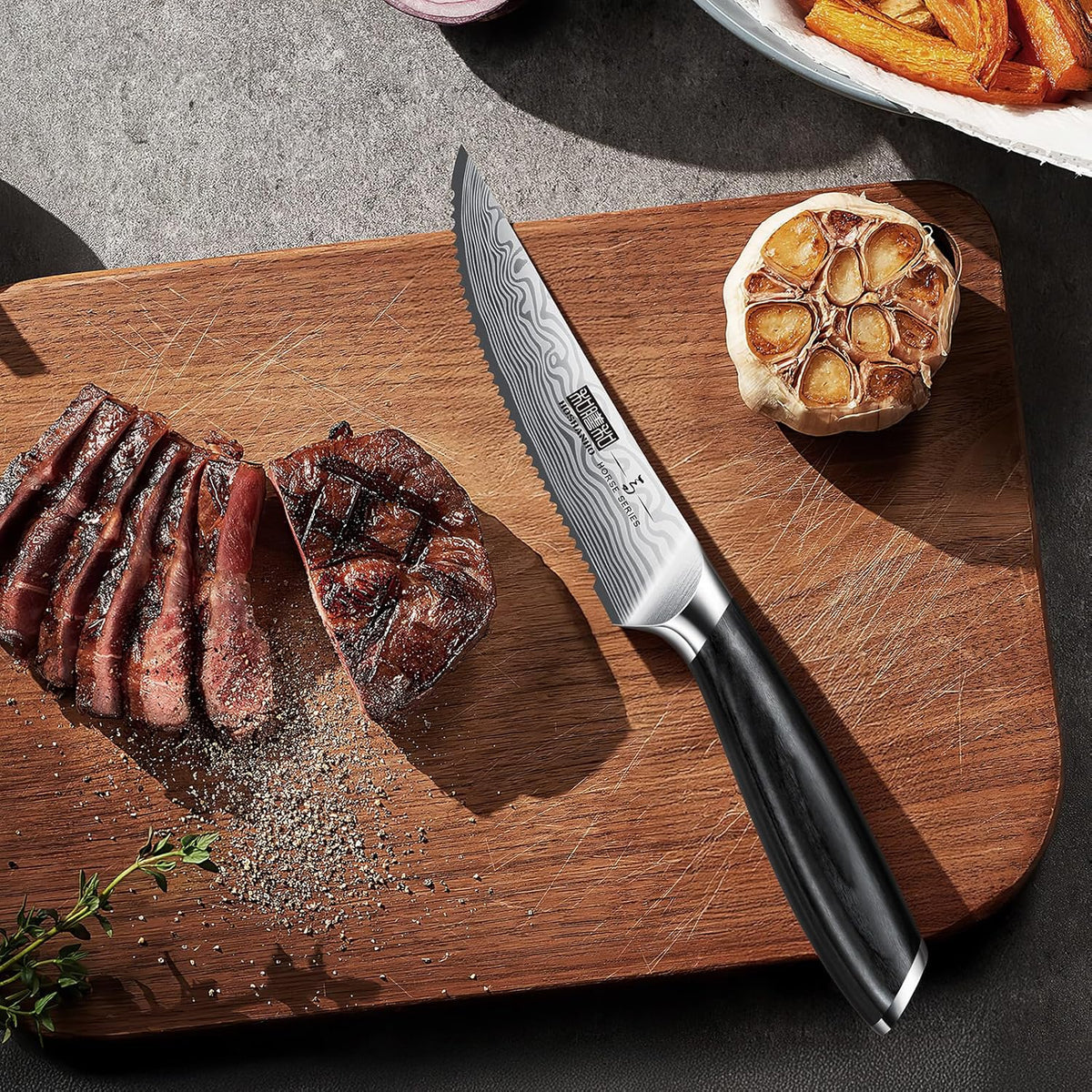 Steak Knives Set of 6, 4.5 Inch Japanese Serrated Steak Knife Set | Ultra Sharp High Carbon Powder Steel Steak Knife, Effortless Cutting Dinner Knives with Pakkawood Handle, Cooking Gifts