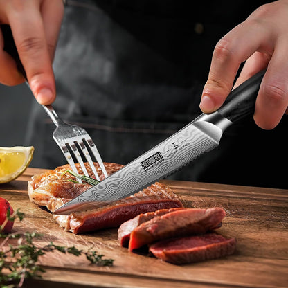 Steak Knives Set of 6, 4.5 Inch Japanese Serrated Steak Knife Set | Ultra Sharp High Carbon Powder Steel Steak Knife, Effortless Cutting Dinner Knives with Pakkawood Handle, Cooking Gifts