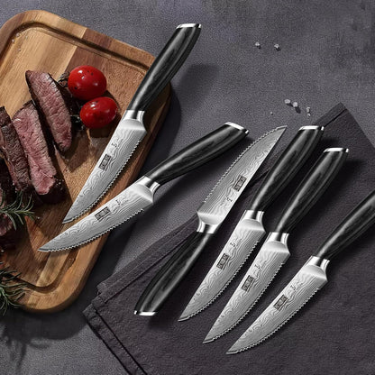 Steak Knives Set of 6, 4.5 Inch Japanese Serrated Steak Knife Set | Ultra Sharp High Carbon Powder Steel Steak Knife, Effortless Cutting Dinner Knives with Pakkawood Handle, Cooking Gifts