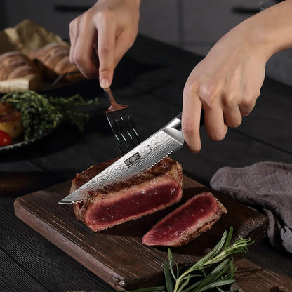 Steak Knives Set of 6, 4.5 Inch Japanese Serrated Steak Knife Set | Ultra Sharp High Carbon Powder Steel Steak Knife, Effortless Cutting Dinner Knives with Pakkawood Handle, Cooking Gifts