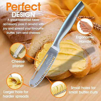 Butter Knife Spreader and Curler - Complete Your Kitchen Knives Set with Stainless Steel Butter Knife for Hard Butter with Ergonomic Handle
