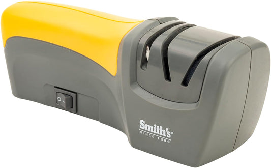 Smith's 50005 Edge Pro Compact Electric Knife Sharpener - Yellow & Grey - Straight Edge 2 Stage Sharpener - Electric & Manual Sharpening - Blade Guide - Outdoor & Kitchen - Pocket & Filet Knives