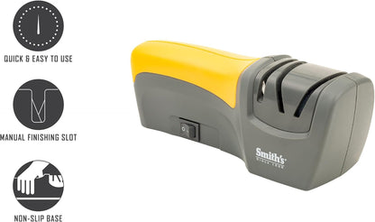 Smith's 50005 Edge Pro Compact Electric Knife Sharpener - Yellow & Grey - Straight Edge 2 Stage Sharpener - Electric & Manual Sharpening - Blade Guide - Outdoor & Kitchen - Pocket & Filet Knives