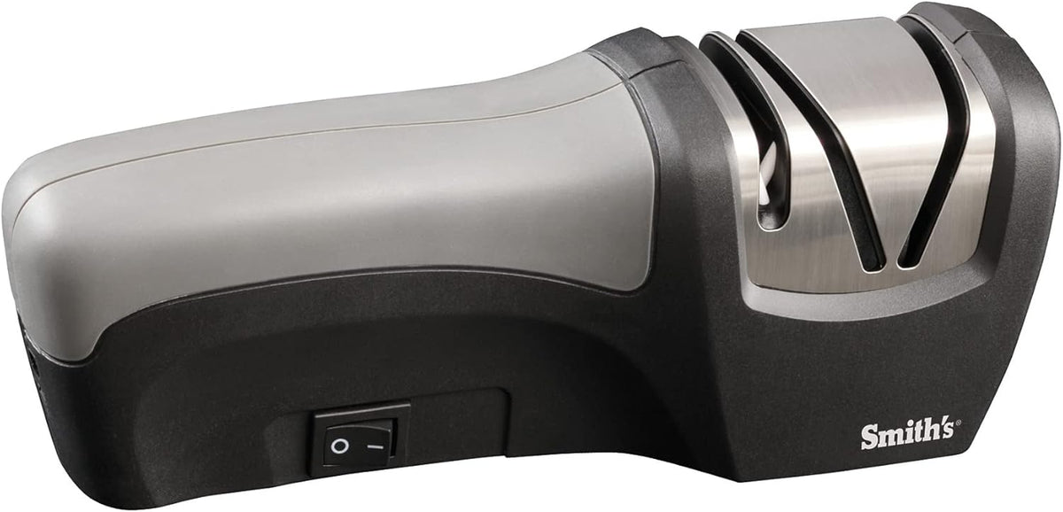 Smith's 50005 Edge Pro Compact Electric Knife Sharpener - Yellow & Grey - Straight Edge 2 Stage Sharpener - Electric & Manual Sharpening - Blade Guide - Outdoor & Kitchen - Pocket & Filet Knives