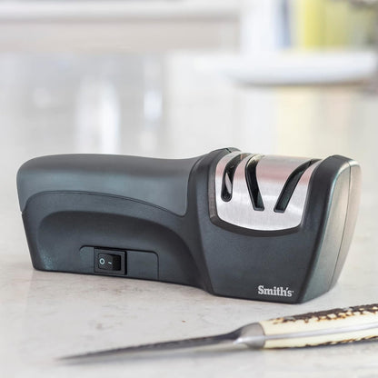Smith's 50005 Edge Pro Compact Electric Knife Sharpener - Yellow & Grey - Straight Edge 2 Stage Sharpener - Electric & Manual Sharpening - Blade Guide - Outdoor & Kitchen - Pocket & Filet Knives