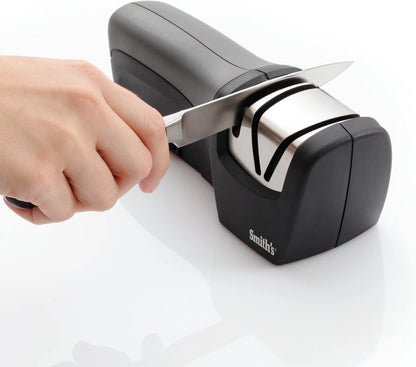 Smith's 50005 Edge Pro Compact Electric Knife Sharpener - Yellow & Grey - Straight Edge 2 Stage Sharpener - Electric & Manual Sharpening - Blade Guide - Outdoor & Kitchen - Pocket & Filet Knives