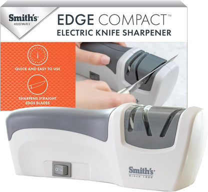 Smith's 50005 Edge Pro Compact Electric Knife Sharpener - Yellow & Grey - Straight Edge 2 Stage Sharpener - Electric & Manual Sharpening - Blade Guide - Outdoor & Kitchen - Pocket & Filet Knives