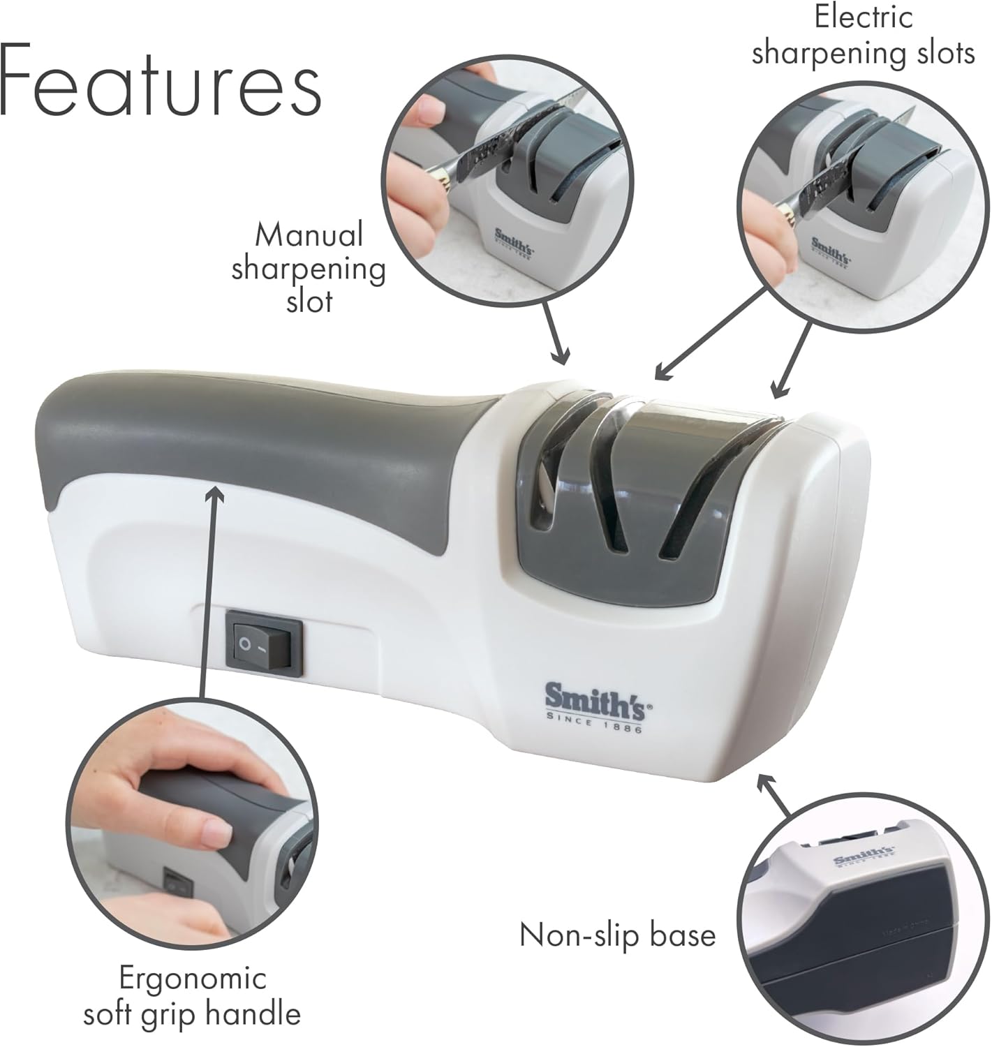 Smith's 50005 Edge Pro Compact Electric Knife Sharpener - Yellow & Grey - Straight Edge 2 Stage Sharpener - Electric & Manual Sharpening - Blade Guide - Outdoor & Kitchen - Pocket & Filet Knives