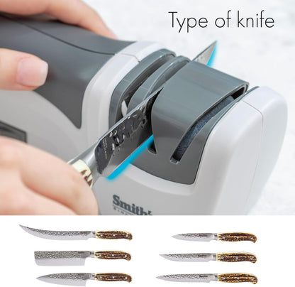 Smith's 50005 Edge Pro Compact Electric Knife Sharpener - Yellow & Grey - Straight Edge 2 Stage Sharpener - Electric & Manual Sharpening - Blade Guide - Outdoor & Kitchen - Pocket & Filet Knives