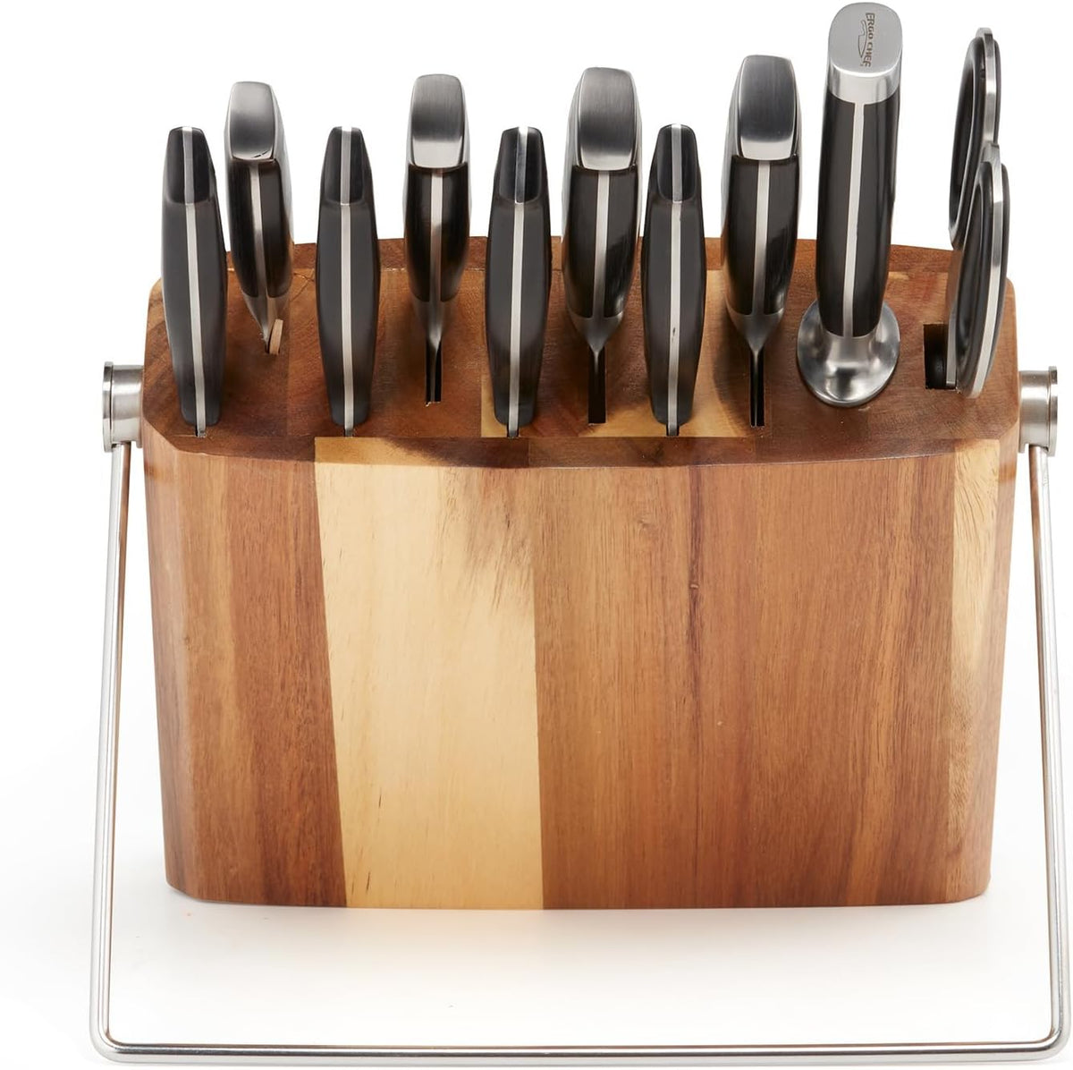 Premium Acacia Wood Knife Block - 10 Slot Holder for Kitchen Knives, Scissors, and Sharpening Rods (knives Sold Separately)