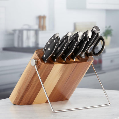 Premium Acacia Wood Knife Block - 10 Slot Holder for Kitchen Knives, Scissors, and Sharpening Rods (knives Sold Separately)