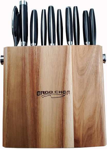 Premium Acacia Wood Knife Block - 10 Slot Holder for Kitchen Knives, Scissors, and Sharpening Rods (knives Sold Separately)