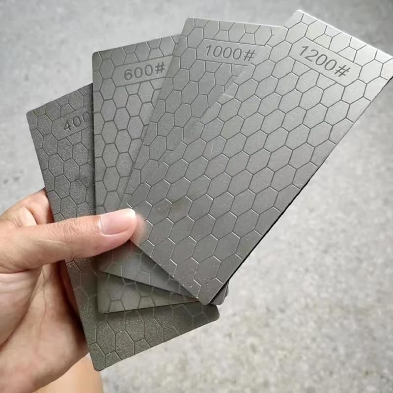 Diamond Sharpening Stone, Knife Sharpener Stone Whetstone Honeycomb Surface Plate with Non-slip Base for Pocket Knives Scissors (240/400/800/1000/1200 Grit, with Angle Guide and Leather)