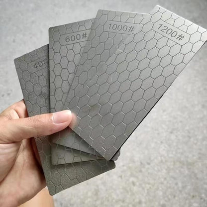 Diamond Sharpening Stone, Knife Sharpener Stone Whetstone Honeycomb Surface Plate with Non-slip Base for Pocket Knives Scissors (240/400/800/1000/1200 Grit, with Angle Guide and Leather)