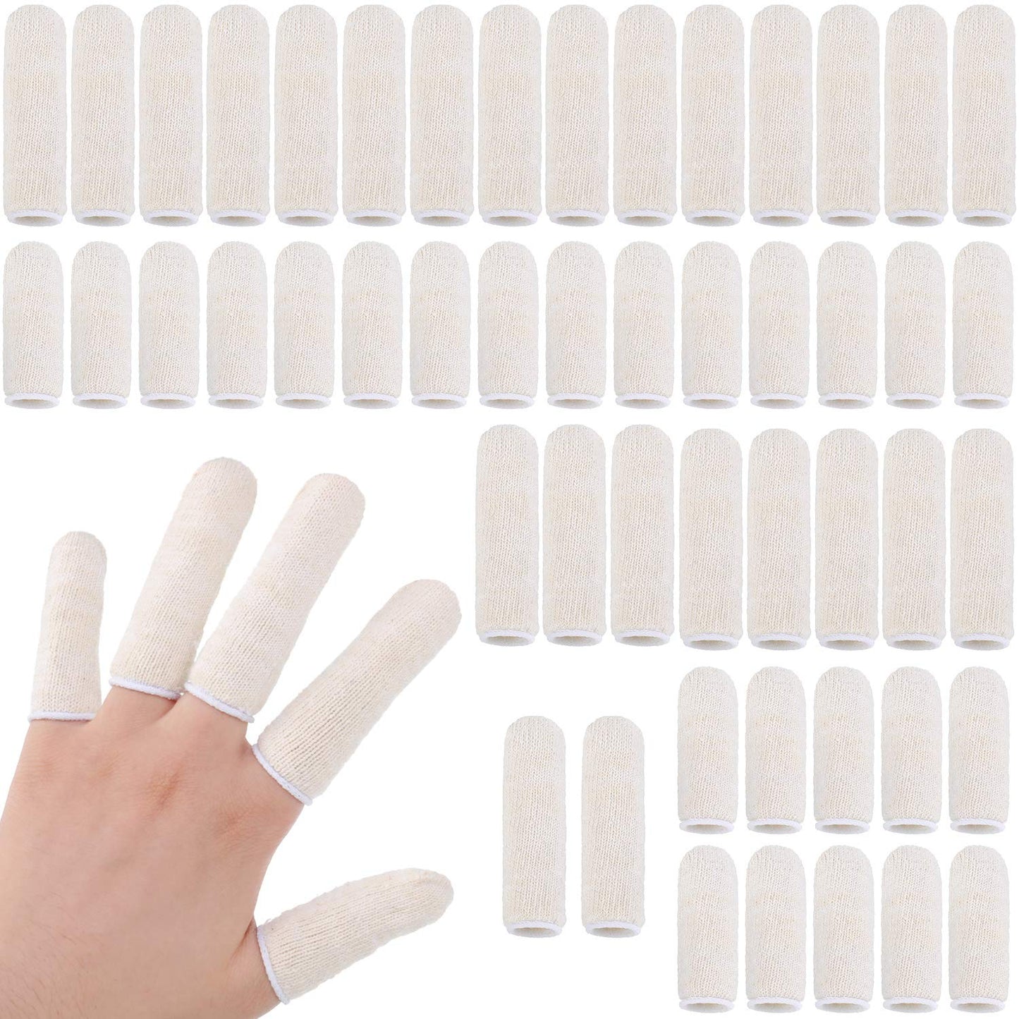 50 Pieces Cotton Finger Cots Cotton Finger Protector Gauze Thumb Sleeves Fingertips Protective Covers Ear Cleaning Wipes for Cut Injury Wounds Gardening Fitness and Cargo Handling