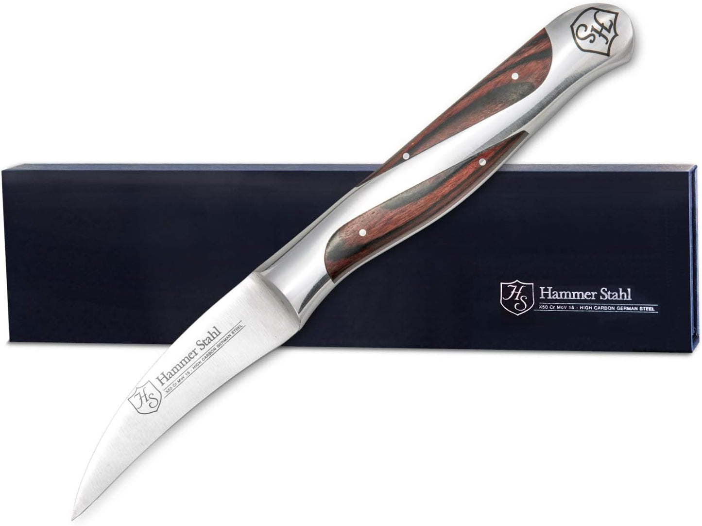 Bird's Beak Paring Knife - German High Carbon Steel - Sharp Small Kitchen Knife for Vegetables and Fruits - Ergonomic Quad-Tang Pakkawood Handle