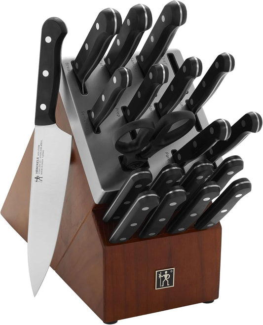 Solution Self Sharpening 20-Pc Knife Set, German Engineered, Brown | Automatically Sharpens Knives When Stored in The Knife Block. Dishwasher Safe, Comfortable Handle, Effortless Cutting.