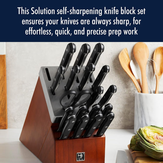 Solution Self Sharpening 20-Pc Knife Set, German Engineered, Brown | Automatically Sharpens Knives When Stored in The Knife Block. Dishwasher Safe, Comfortable Handle, Effortless Cutting.