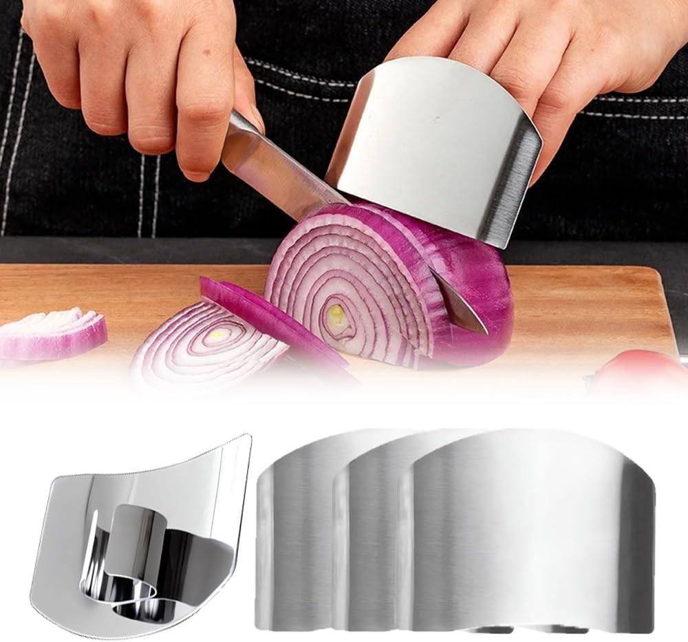 Stainless Steel Finger Guard, 2025 New Finger Protector for Cutting Food, Slicing Tool Finger Protector for Kitchen, Stainless Steel Finger Protector for Cutting, Chopping, Dicing, Slicing (2pcs)
