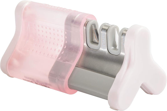 Smith’ 51134 Slide Sharp Edge Grip 2-Slot Sharpener - Pink - Compact - Non-Slip Base - Patented V Grip - Straight Edge & Serrated Blades - Carbide & Ceramic Sharpeners