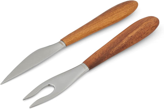 Curvo Cheese Set | Cheese Knife and Fork Utensil Set for Charcuterie Board | Made of Stainless Steel and Acacia Wood | Designed by Steve Cozzolino
