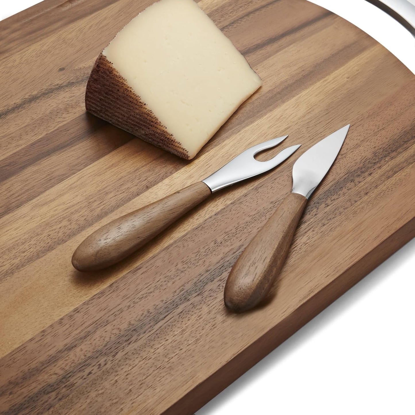 Curvo Cheese Set | Cheese Knife and Fork Utensil Set for Charcuterie Board | Made of Stainless Steel and Acacia Wood | Designed by Steve Cozzolino