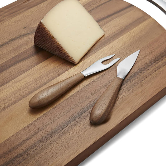 Curvo Cheese Set | Cheese Knife and Fork Utensil Set for Charcuterie Board | Made of Stainless Steel and Acacia Wood | Designed by Steve Cozzolino