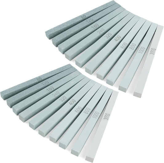20Pcs Rectangular Sharpening Stone Set, 80#-3000# Green Silicon Carbide Whetstone Stones Sticks, Honing Stone Sharpening Stones for Knives Polishing Carving Models Metal Cutting Tools