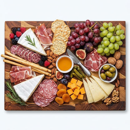 Teak End Grain Cutting Board 17"x18", FSC Teakwood Butcher Block with Juice Groove, Waste Chute & Handles, Solid Wood Cutting Board for Kitchen, Carving & Stove-Top Prep
