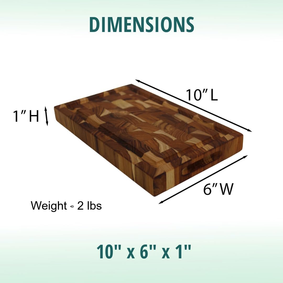 Teak End Grain Cutting Board 17"x18", FSC Teakwood Butcher Block with Juice Groove, Waste Chute & Handles, Solid Wood Cutting Board for Kitchen, Carving & Stove-Top Prep