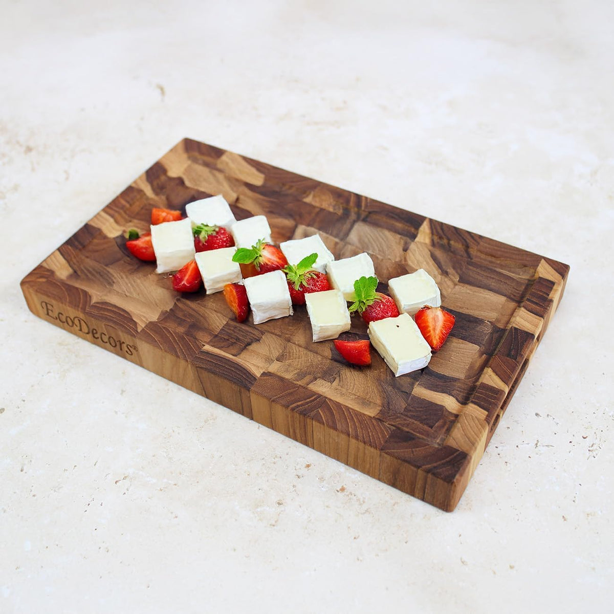 Teak End Grain Cutting Board 17"x18", FSC Teakwood Butcher Block with Juice Groove, Waste Chute & Handles, Solid Wood Cutting Board for Kitchen, Carving & Stove-Top Prep