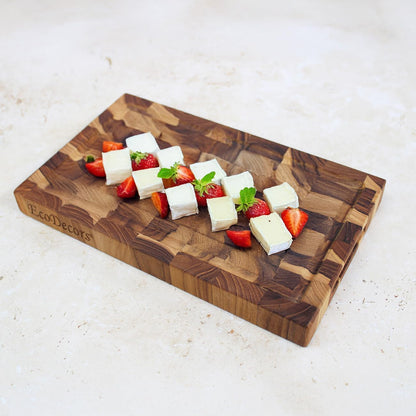 Teak End Grain Cutting Board 17"x18", FSC Teakwood Butcher Block with Juice Groove, Waste Chute & Handles, Solid Wood Cutting Board for Kitchen, Carving & Stove-Top Prep