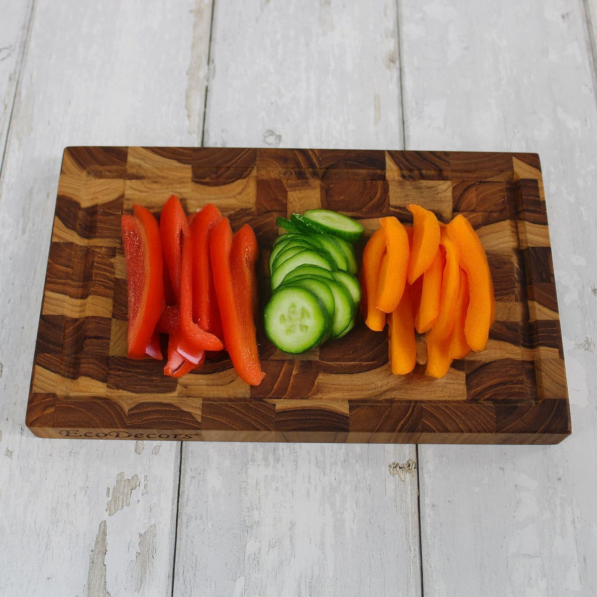 Teak End Grain Cutting Board 17"x18", FSC Teakwood Butcher Block with Juice Groove, Waste Chute & Handles, Solid Wood Cutting Board for Kitchen, Carving & Stove-Top Prep