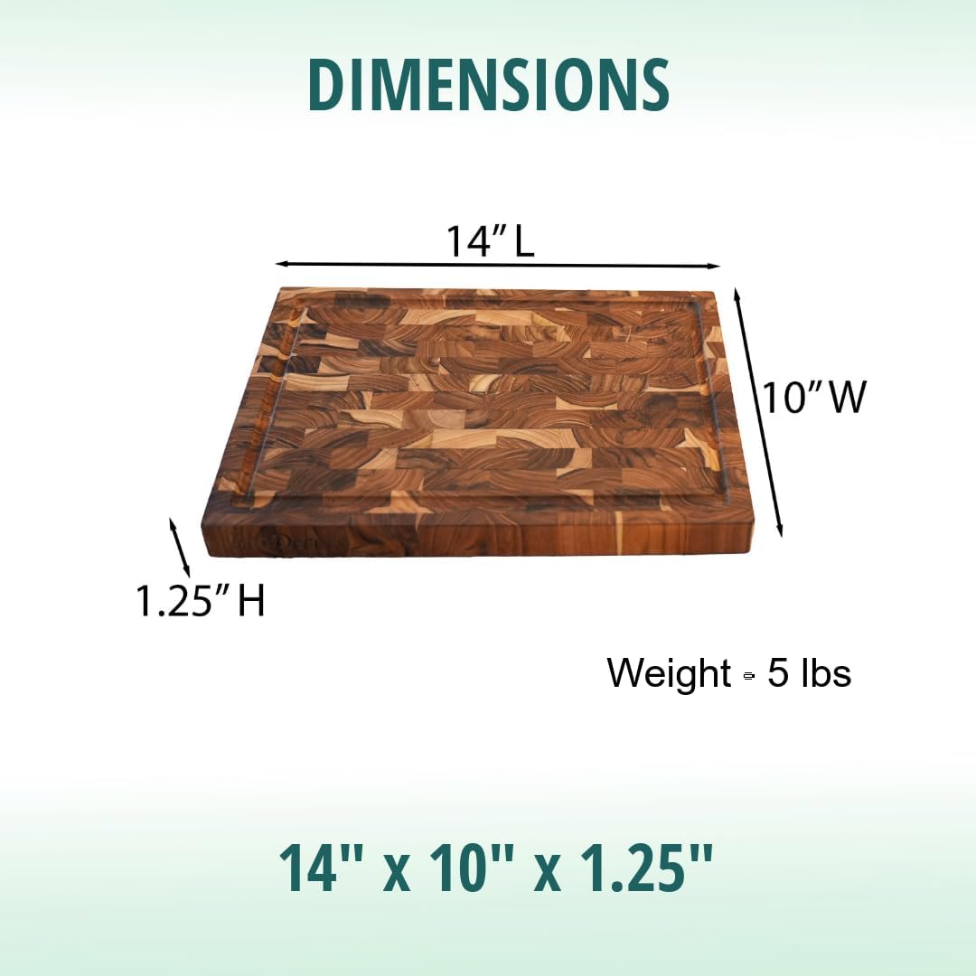 Teak End Grain Cutting Board 17"x18", FSC Teakwood Butcher Block with Juice Groove, Waste Chute & Handles, Solid Wood Cutting Board for Kitchen, Carving & Stove-Top Prep
