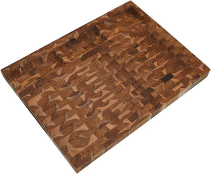 Teak End Grain Cutting Board 17"x18", FSC Teakwood Butcher Block with Juice Groove, Waste Chute & Handles, Solid Wood Cutting Board for Kitchen, Carving & Stove-Top Prep