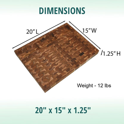 Teak End Grain Cutting Board 17"x18", FSC Teakwood Butcher Block with Juice Groove, Waste Chute & Handles, Solid Wood Cutting Board for Kitchen, Carving & Stove-Top Prep