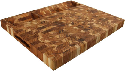 Teak End Grain Cutting Board 17"x18", FSC Teakwood Butcher Block with Juice Groove, Waste Chute & Handles, Solid Wood Cutting Board for Kitchen, Carving & Stove-Top Prep