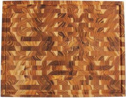 Teak End Grain Cutting Board 17"x18", FSC Teakwood Butcher Block with Juice Groove, Waste Chute & Handles, Solid Wood Cutting Board for Kitchen, Carving & Stove-Top Prep