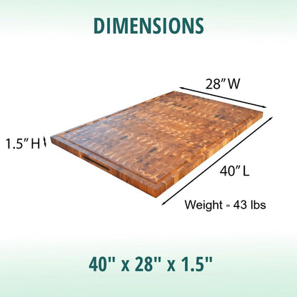 Teak End Grain Cutting Board 17"x18", FSC Teakwood Butcher Block with Juice Groove, Waste Chute & Handles, Solid Wood Cutting Board for Kitchen, Carving & Stove-Top Prep
