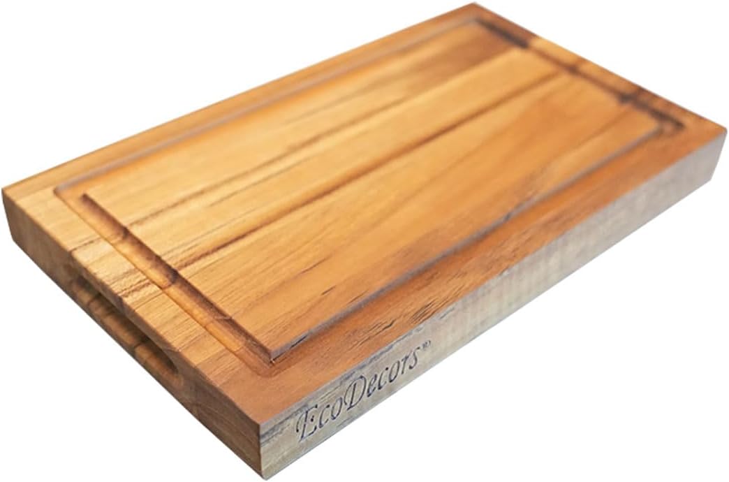 Teak End Grain Cutting Board 17"x18", FSC Teakwood Butcher Block with Juice Groove, Waste Chute & Handles, Solid Wood Cutting Board for Kitchen, Carving & Stove-Top Prep