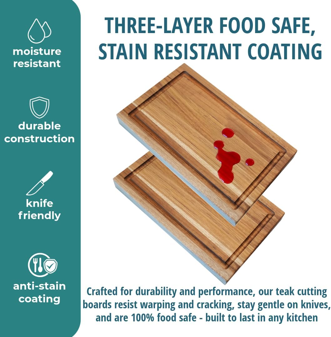 Teak End Grain Cutting Board 17"x18", FSC Teakwood Butcher Block with Juice Groove, Waste Chute & Handles, Solid Wood Cutting Board for Kitchen, Carving & Stove-Top Prep
