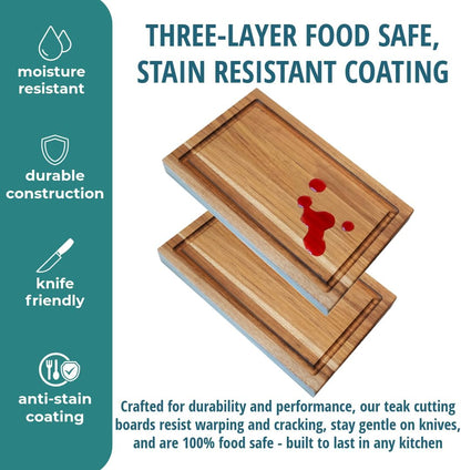 Teak End Grain Cutting Board 17"x18", FSC Teakwood Butcher Block with Juice Groove, Waste Chute & Handles, Solid Wood Cutting Board for Kitchen, Carving & Stove-Top Prep