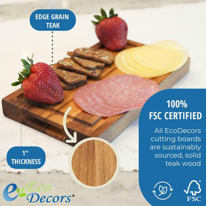 Teak End Grain Cutting Board 17"x18", FSC Teakwood Butcher Block with Juice Groove, Waste Chute & Handles, Solid Wood Cutting Board for Kitchen, Carving & Stove-Top Prep