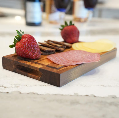 Teak End Grain Cutting Board 17"x18", FSC Teakwood Butcher Block with Juice Groove, Waste Chute & Handles, Solid Wood Cutting Board for Kitchen, Carving & Stove-Top Prep