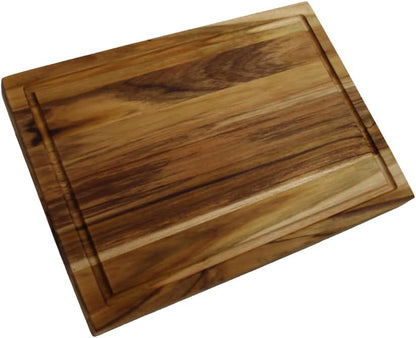 Teak End Grain Cutting Board 17"x18", FSC Teakwood Butcher Block with Juice Groove, Waste Chute & Handles, Solid Wood Cutting Board for Kitchen, Carving & Stove-Top Prep