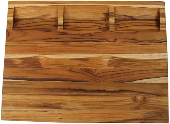 Teak End Grain Cutting Board 17"x18", FSC Teakwood Butcher Block with Juice Groove, Waste Chute & Handles, Solid Wood Cutting Board for Kitchen, Carving & Stove-Top Prep