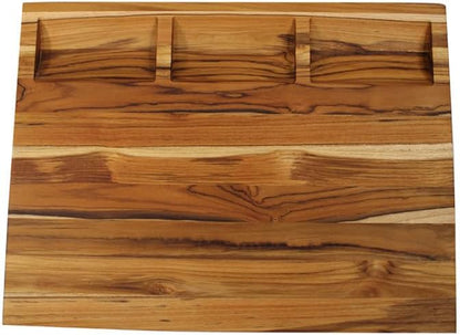 Teak End Grain Cutting Board 17"x18", FSC Teakwood Butcher Block with Juice Groove, Waste Chute & Handles, Solid Wood Cutting Board for Kitchen, Carving & Stove-Top Prep