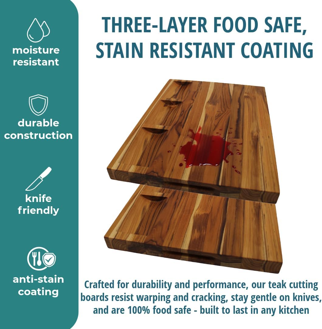 Teak End Grain Cutting Board 17"x18", FSC Teakwood Butcher Block with Juice Groove, Waste Chute & Handles, Solid Wood Cutting Board for Kitchen, Carving & Stove-Top Prep